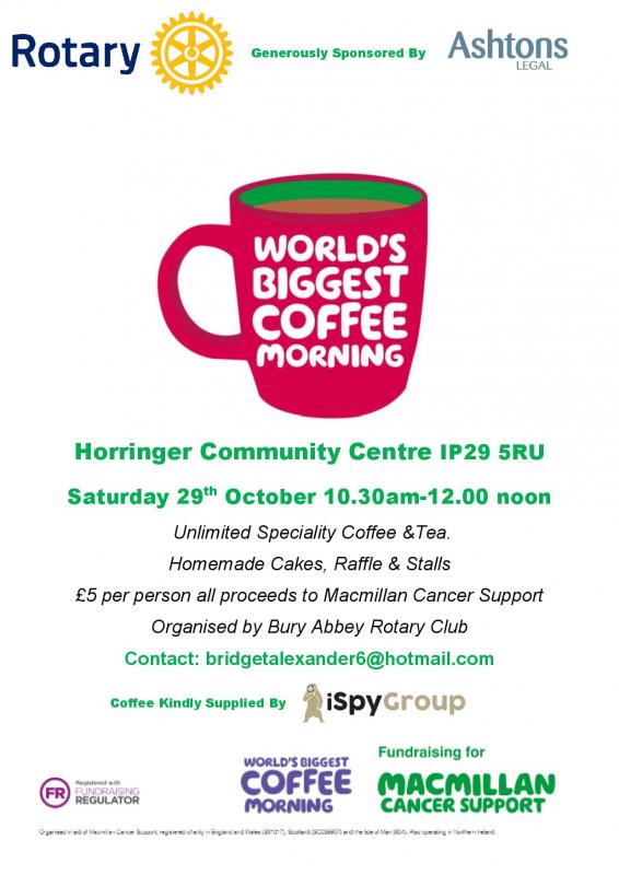 Macmillan Coffee Morning Horringer Community Centre Rotary Club of